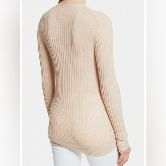 VINCE Skinny Ribbed 100% Cashmere Soft Button Down Beige Cardigan Women’s Medium - Picture 3 of 12